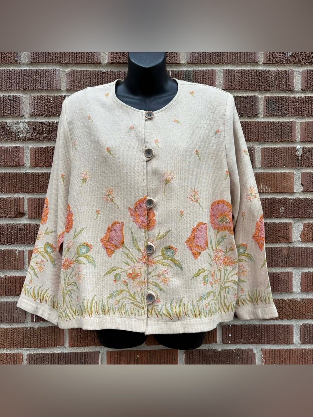 Coldwater Creek Floral Rayon Blend Button Up Jacket Sz PL Vtg 90s